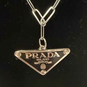 Prada Silver and Black Triangle Pendant necklace